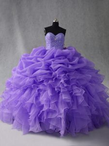 Floor Length Lace Up Vestidos de Quinceanera Lavender for Sweet 16 and Quinceanera with Beading and Ruffles