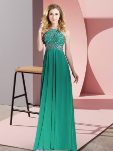 Edgy Dark Green Empire Scoop Sleeveless Chiffon Floor Length Backless Beading Prom Party Dress