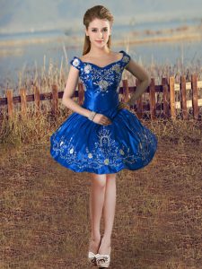 Exceptional Knee Length Lace Up Prom Party Dress Royal Blue for Prom and Party and Military Ball with Embroidery