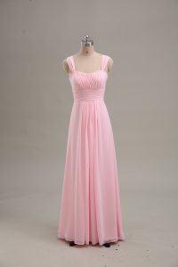 Baby Pink Zipper Straps Ruching Prom Party Dress Chiffon Sleeveless