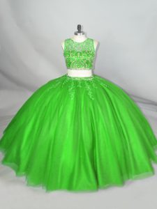 Superior Green Scoop Lace Up Beading and Appliques Sweet 16 Dress Sleeveless