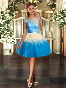 Most Popular Multi-color Ball Gowns Lace and Ruffles Prom Dresses Backless Organza Sleeveless Mini Length