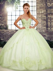 Top Selling Yellow Green Sleeveless Beading and Embroidery Floor Length Quince Ball Gowns