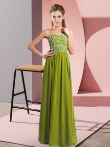 Olive Green Empire Sweetheart Sleeveless Chiffon Floor Length Lace Up Beading Prom Party Dress