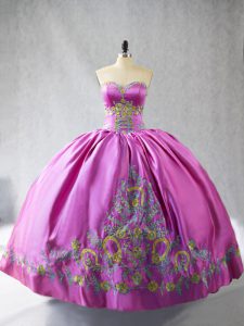 Fantastic Floor Length Lace Up Quinceanera Dresses Rose Pink for Sweet 16 and Quinceanera with Embroidery