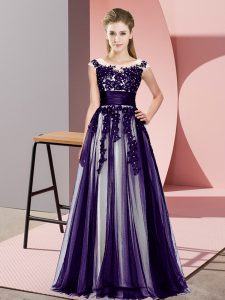 Luxury Purple Zipper Damas Dress Beading and Lace Sleeveless Floor Length