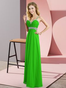 Luxurious Green Straps Criss Cross Beading Dress for Prom Sleeveless