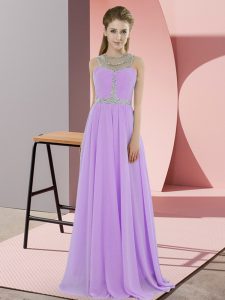 Lavender Chiffon Zipper Scoop Sleeveless Floor Length Beading