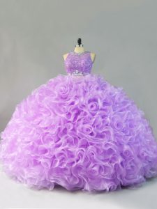 Lavender Sleeveless Fabric With Rolling Flowers Zipper Quinceanera Gown for Sweet 16 and Quinceanera