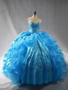 Organza Sleeveless Floor Length Quinceanera Dresses and Embroidery and Ruffles