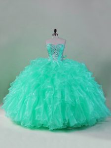 Shining Sweetheart Sleeveless Organza 15 Quinceanera Dress Beading and Ruffles Lace Up