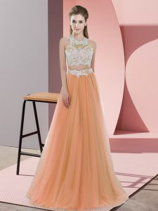 Wonderful Floor Length Zipper Damas Dress Orange for Wedding Party with Lace