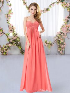 Watermelon Red Empire Ruching Vestidos de Damas Zipper Chiffon Sleeveless Floor Length