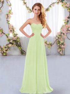Yellow Green Sleeveless Ruching Floor Length Damas Dress