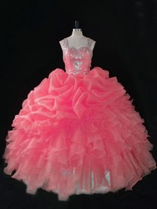 Ball Gowns Sleeveless Baby Pink Quince Ball Gowns Zipper