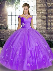 Exceptional Beading and Appliques Sweet 16 Quinceanera Dress Lavender Lace Up Sleeveless Floor Length