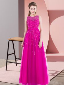 Cheap Fuchsia Side Zipper Homecoming Dress Beading Sleeveless Floor Length