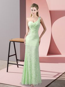 New Arrival Criss Cross One Shoulder Beading and Lace Prom Dress Lace Sleeveless