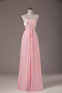 On Sale Floor Length Baby Pink Prom Dresses Chiffon Sleeveless Beading