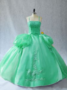 Straps Sleeveless Lace Up Quinceanera Gowns Green Organza