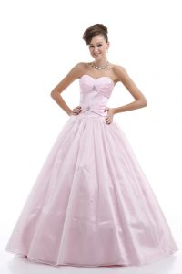 Customized Pink Ball Gowns Sweetheart Sleeveless Organza Floor Length Lace Up Beading Quinceanera Gown