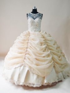 Wonderful Champagne Organza Lace Up Quinceanera Gown Sleeveless Floor Length Lace and Appliques