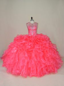 Dramatic Pink 15th Birthday Dress Scoop Sleeveless Lace Up