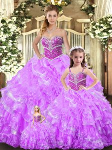 Enchanting Sweetheart Sleeveless Lace Up Quinceanera Gowns Lilac Organza