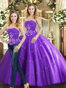 Stunning Floor Length Lace Up Ball Gown Prom Dress Purple for Sweet 16 and Quinceanera with Beading