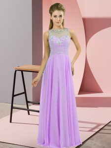 Lavender Empire Beading Prom Party Dress Zipper Chiffon Sleeveless Floor Length