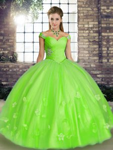 High End Ball Gowns Beading and Appliques Sweet 16 Quinceanera Dress Lace Up Tulle Sleeveless Floor Length