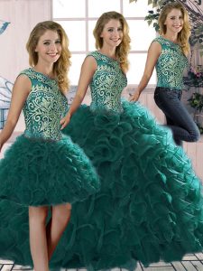 Noble Organza Sleeveless Floor Length Quinceanera Dress and Beading and Ruffles