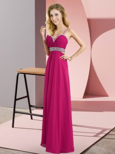 Fuchsia Criss Cross Straps Beading Dress for Prom Chiffon Sleeveless