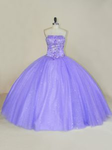 Luxury Sleeveless Floor Length Sequins Lace Up 15th Birthday Dress with Lavender