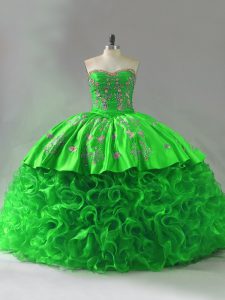Sweetheart Lace Up Embroidery and Ruffles Quinceanera Dress Brush Train Sleeveless