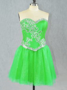 Dramatic Green Lace Up Dress for Prom Beading Sleeveless Mini Length