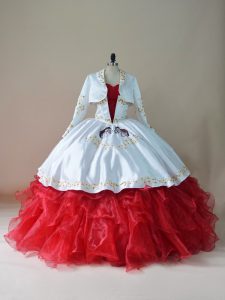 Spectacular Sweetheart Sleeveless Lace Up Vestidos de Quinceanera White And Red Organza