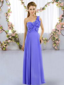 Lavender One Shoulder Lace Up Hand Made Flower Court Dresses for Sweet 16 Sleeveless