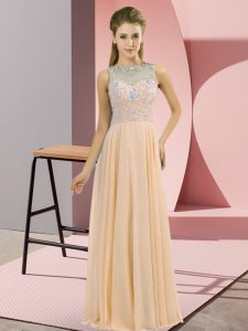 Empire Going Out Dresses Peach High-neck Chiffon Sleeveless Floor Length Zipper