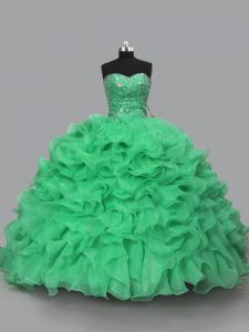 Dazzling Green Sleeveless Beading and Ruffles Floor Length Quinceanera Dresses