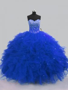Fashionable Floor Length Ball Gowns Sleeveless Royal Blue Quinceanera Gowns Lace Up