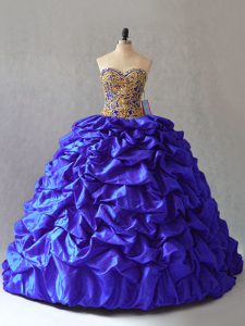 Royal Blue Sleeveless Taffeta Brush Train Lace Up Quinceanera Gown for Sweet 16 and Quinceanera