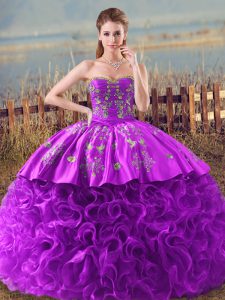 Unique Eggplant Purple and Purple Sleeveless Embroidery and Ruffles Lace Up 15 Quinceanera Dress