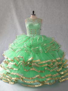 Fantastic Yellow Green Lace Up Scoop Beading and Ruffles Quinceanera Dresses Organza Sleeveless