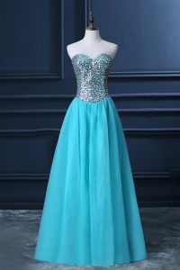Superior Aqua Blue Zipper Sweetheart Beading Prom Dress Tulle Sleeveless