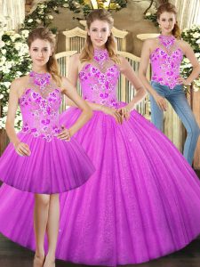 Smart Tulle Sleeveless Floor Length Ball Gown Prom Dress and Embroidery