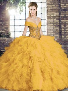 Tulle Sleeveless Floor Length Quinceanera Dress and Beading and Ruffles