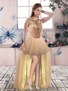 Shining Gold Homecoming Dress Prom and Party with Beading Scoop Sleeveless Lace Up