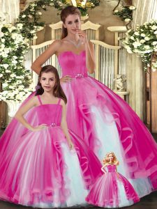 Excellent Sweetheart Sleeveless Tulle Vestidos de Quinceanera Ruffles Lace Up