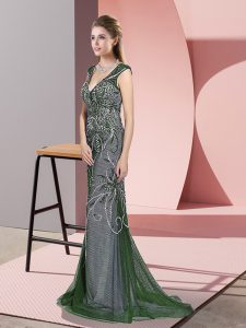 Green Mermaid Beading Zipper Tulle Sleeveless